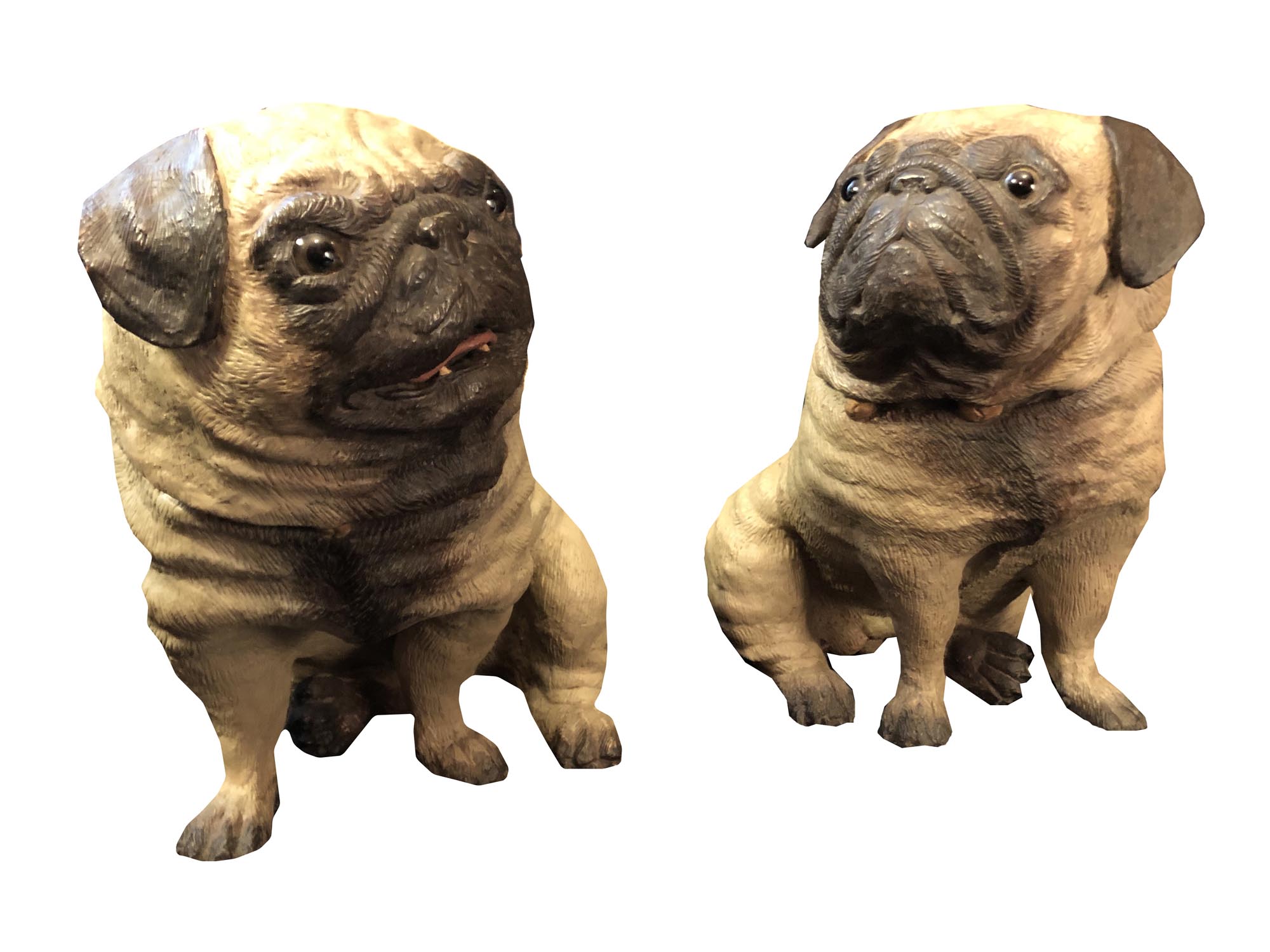 TWO AUSTRIAN TERRACOTTA FIGURINES OF PUGS C. 1890 PIC-0